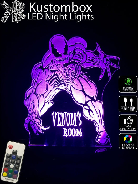 Venom Personalised Name - 3D LED Night Light 7 Colours + Remote Control - Kustombox