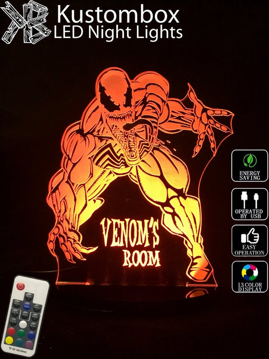 Venom Personalised Name - 3D LED Night Light 7 Colours + Remote Control - Kustombox