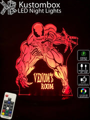 Venom Personalised Name - 3D LED Night Light 7 Colours + Remote Control - Kustombox