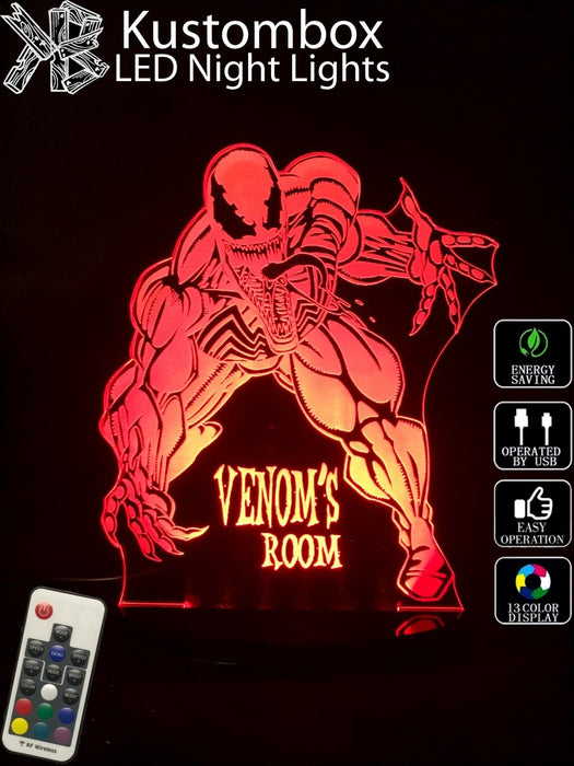 Venom Personalised Name - 3D LED Night Light 7 Colours + Remote Control - Kustombox
