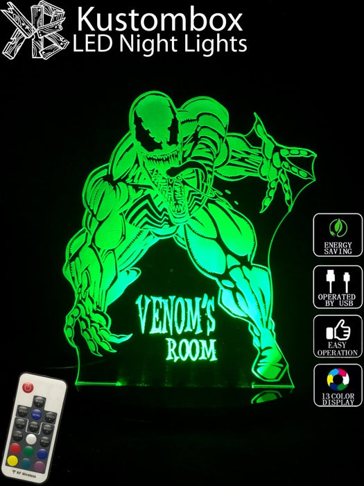 Venom Personalised Name - 3D LED Night Light 7 Colours + Remote Control - Kustombox