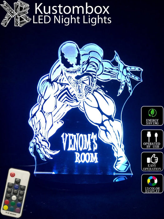 Venom Personalised Name - 3D LED Night Light 7 Colours + Remote Control - Kustombox