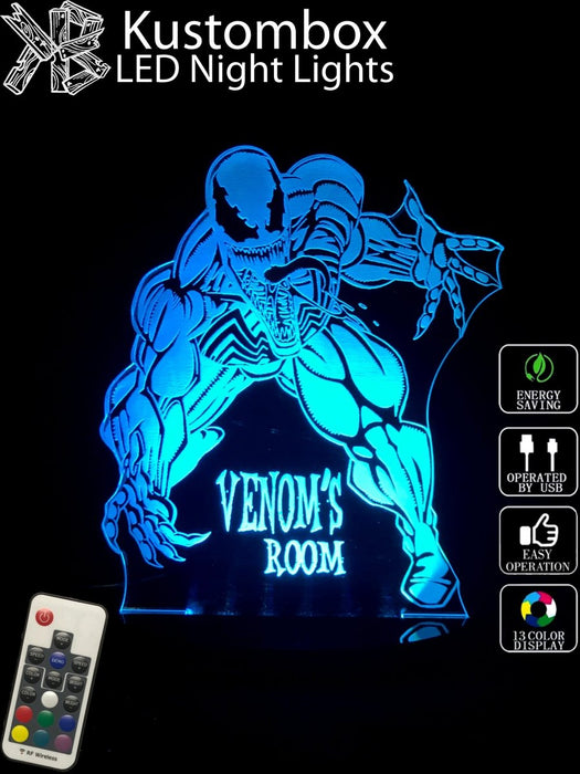 Venom Personalised Name - 3D LED Night Light 7 Colours + Remote Control - Kustombox