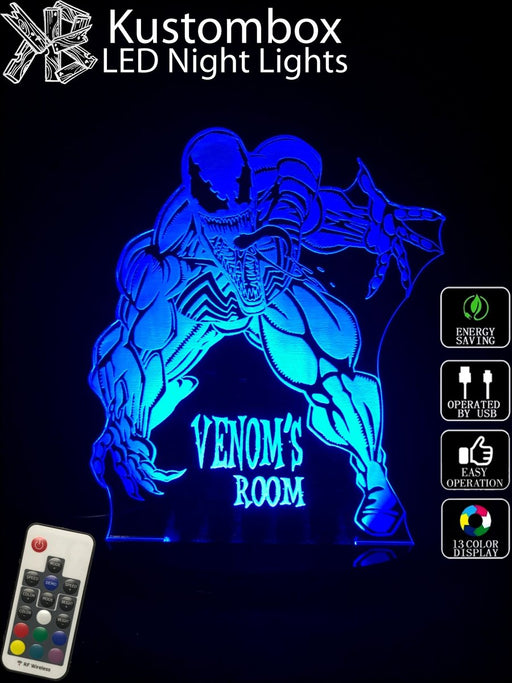 Venom Personalised Name - 3D LED Night Light 7 Colours + Remote Control - Kustombox