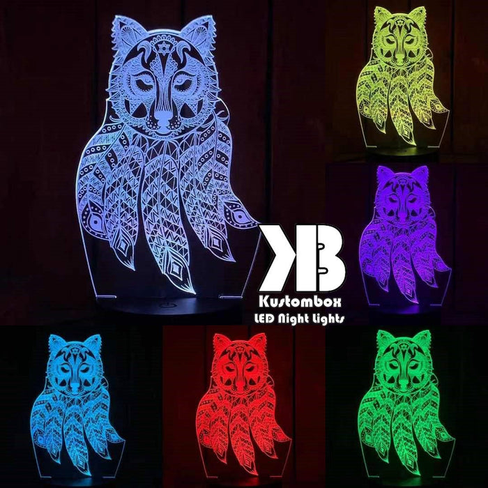 Wolf Dream Catcher - 3D LED Night Light 7 Colours + Remote Control - Kustombox