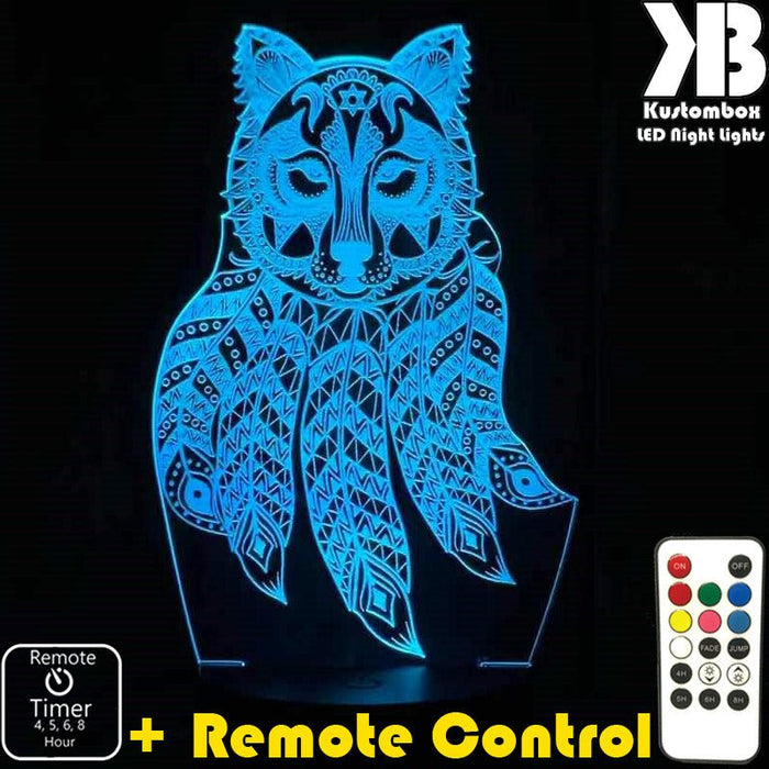 Wolf Dream Catcher - 3D LED Night Light 7 Colours + Remote Control - Kustombox