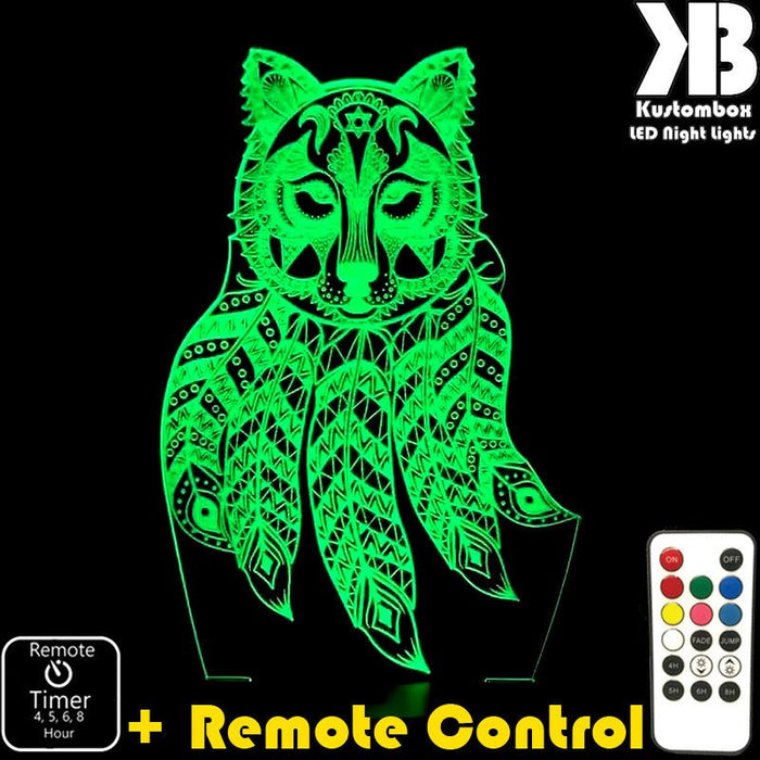 Wolf Dream Catcher - 3D LED Night Light 7 Colours + Remote Control - Kustombox