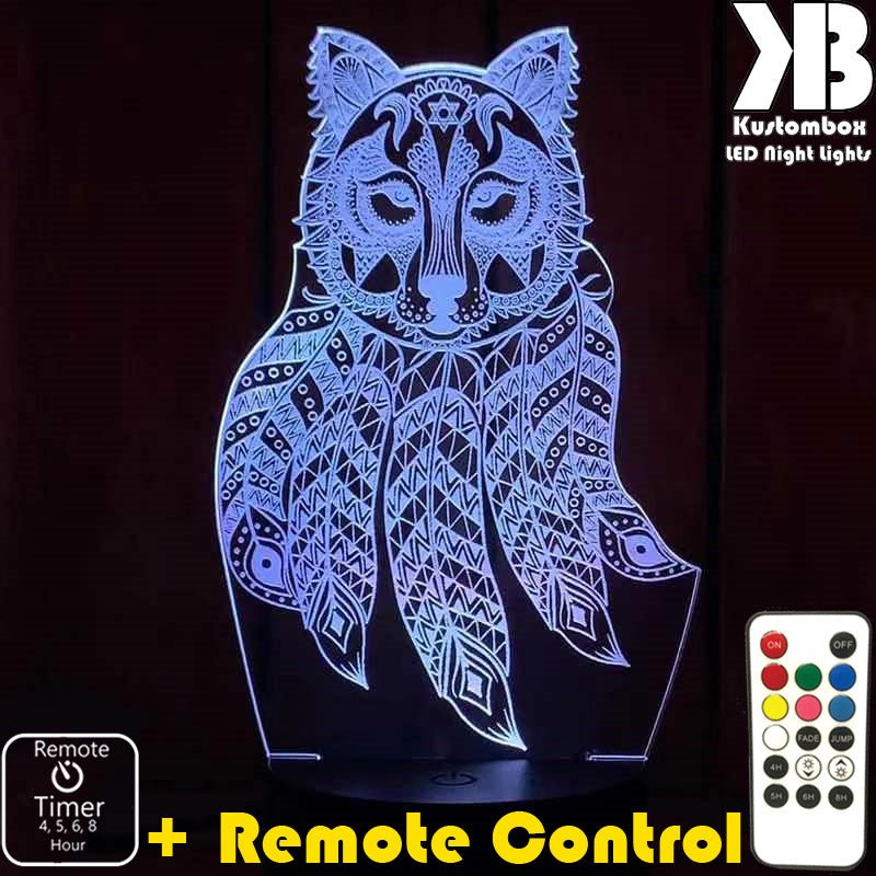 Wolf Dream Catcher - 3D LED Night Light 7 Colours + Remote Control - Kustombox