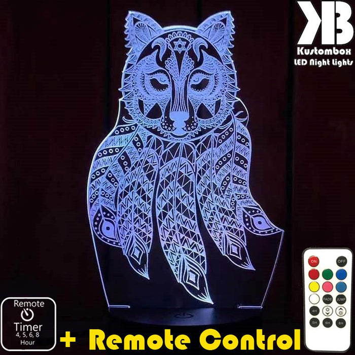 Wolf Dream Catcher - 3D LED Night Light 7 Colours + Remote Control - Kustombox