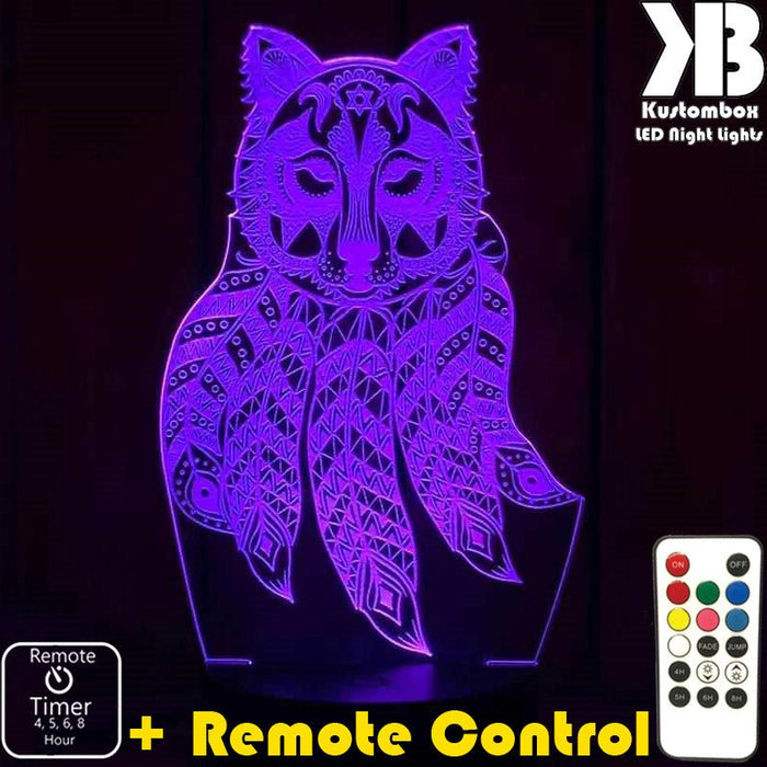 Wolf Dream Catcher - 3D LED Night Light 7 Colours + Remote Control - Kustombox