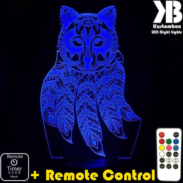 Wolf Dream Catcher - 3D LED Night Light 7 Colours + Remote Control - Kustombox