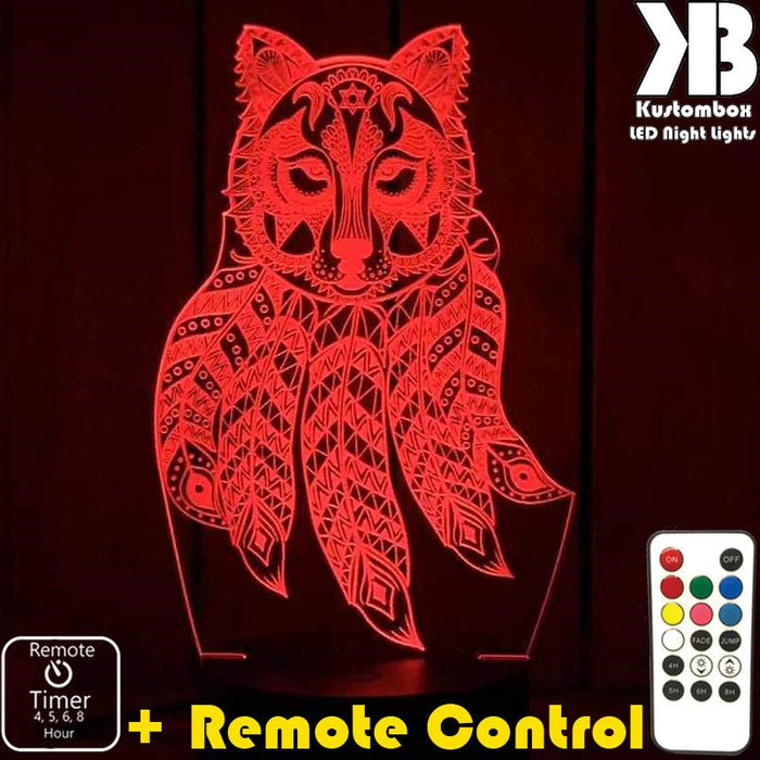 Wolf Dream Catcher - 3D LED Night Light 7 Colours + Remote Control - Kustombox