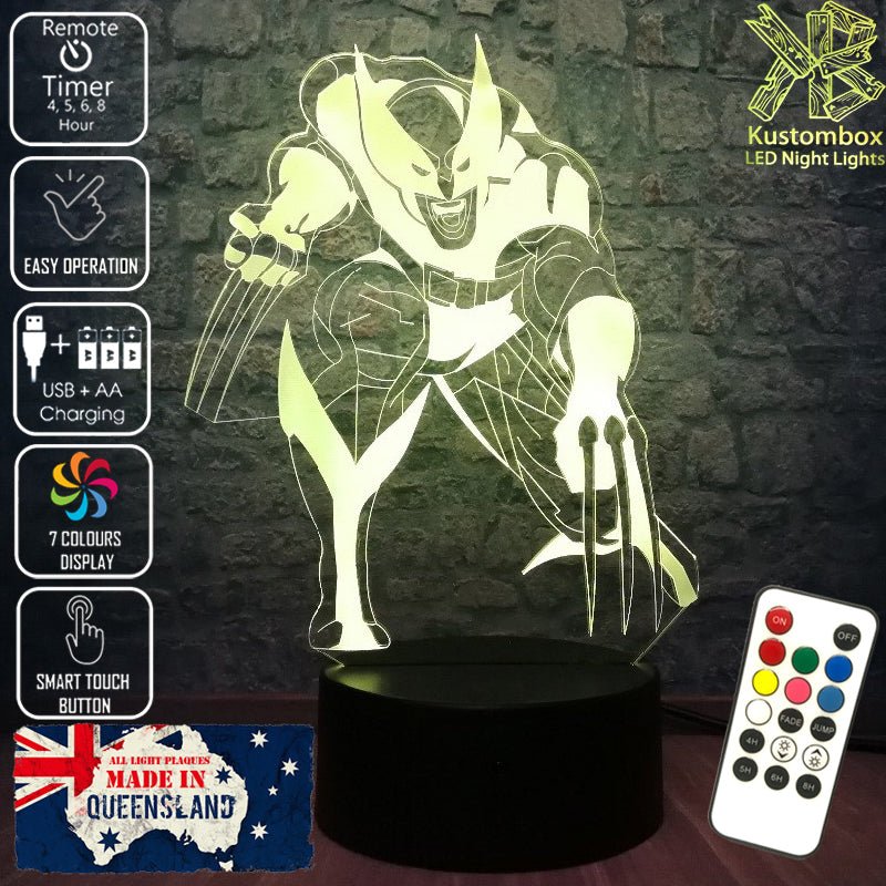 Wolverine X MEN - 3D LED Night Light 7 Colours + Remote Control - Kustombox marvel