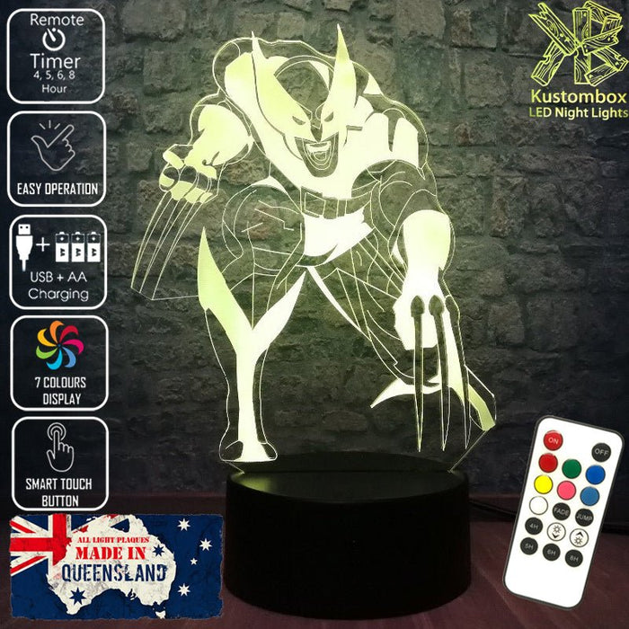 Wolverine X MEN - 3D LED Night Light 7 Colours + Remote Control - Kustombox marvel