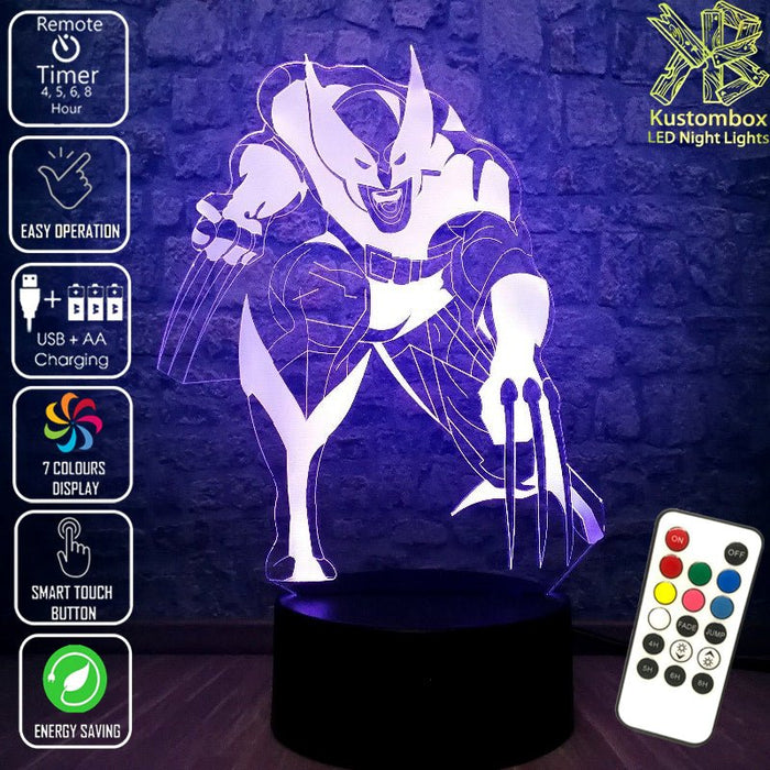 Wolverine X MEN - 3D LED Night Light 7 Colours + Remote Control - Kustombox marvel