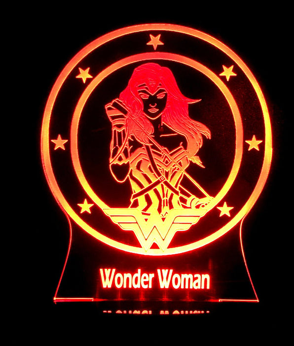 Wonder Woman Personalised Name - 3D LED Night Light 7 Colours + Remote Control - Kustombox dc comics