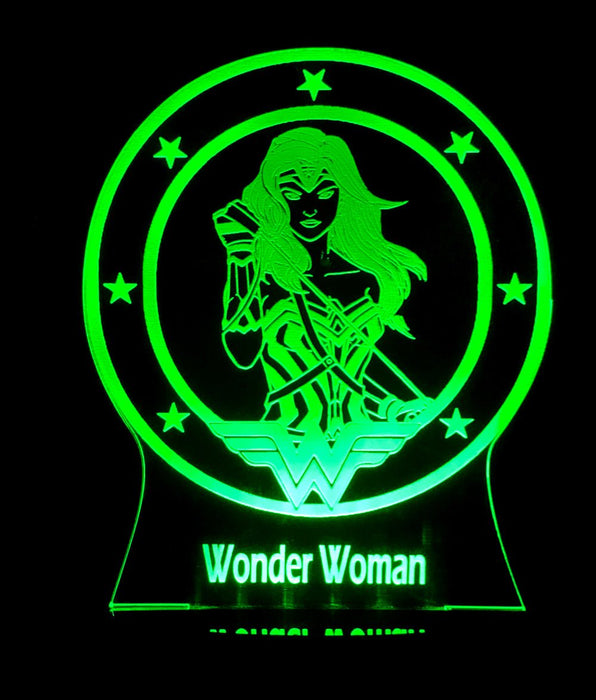 Wonder Woman Personalised Name - 3D LED Night Light 7 Colours + Remote Control - Kustombox dc comics
