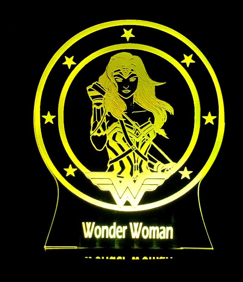 Wonder Woman Personalised Name - 3D LED Night Light 7 Colours + Remote Control - Kustombox dc comics