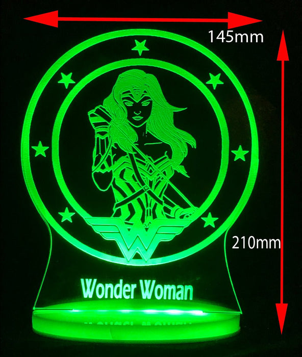 Wonder Woman Personalised Name - 3D LED Night Light 7 Colours + Remote Control - Kustombox dc comics
