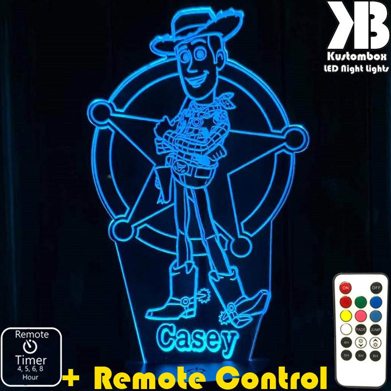Woody Toy Story Personalised Name - 3D LED Night Light 7 Colours + Remote Control - Kustombox