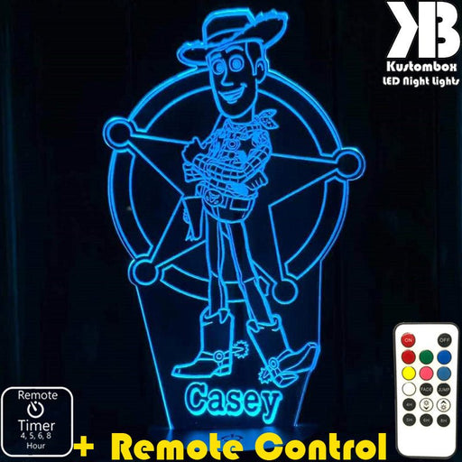 Woody Toy Story Personalised Name - 3D LED Night Light 7 Colours + Remote Control - Kustombox