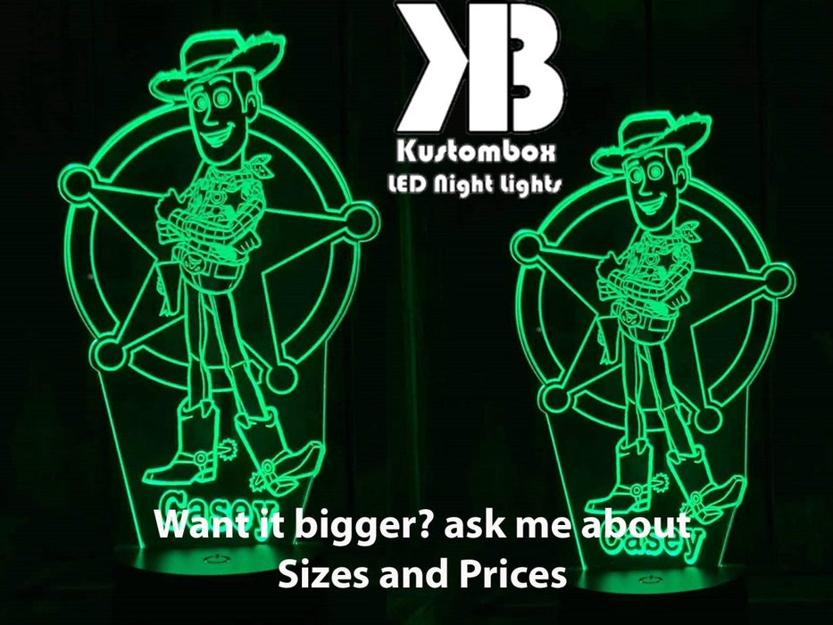 Woody Toy Story Personalised Name - 3D LED Night Light 7 Colours + Remote Control - Kustombox