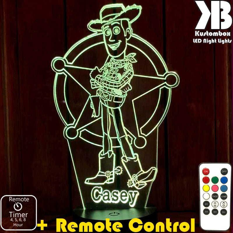 Woody Toy Story Personalised Name - 3D LED Night Light 7 Colours + Remote Control - Kustombox