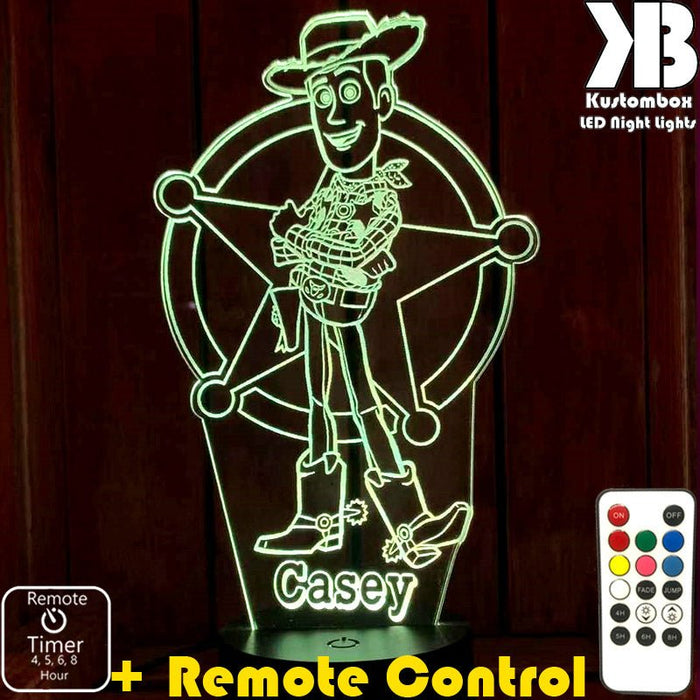 Woody Toy Story Personalised Name - 3D LED Night Light 7 Colours + Remote Control - Kustombox