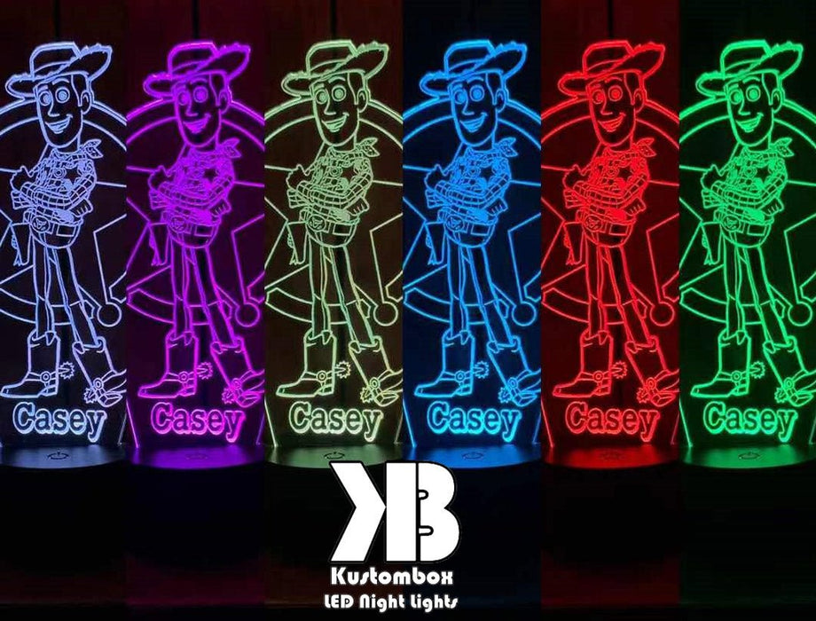 Woody Toy Story Personalised Name - 3D LED Night Light 7 Colours + Remote Control - Kustombox