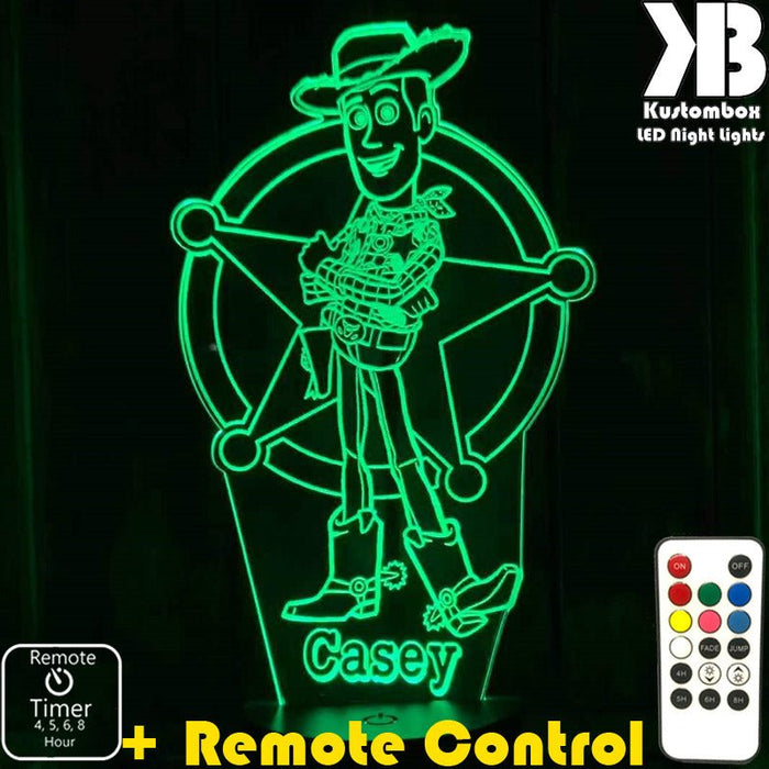 Woody Toy Story Personalised Name - 3D LED Night Light 7 Colours + Remote Control - Kustombox