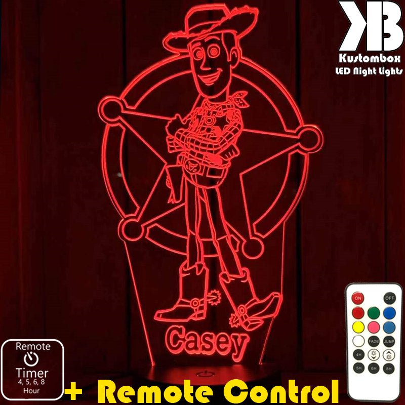 Woody Toy Story Personalised Name - 3D LED Night Light 7 Colours + Remote Control - Kustombox