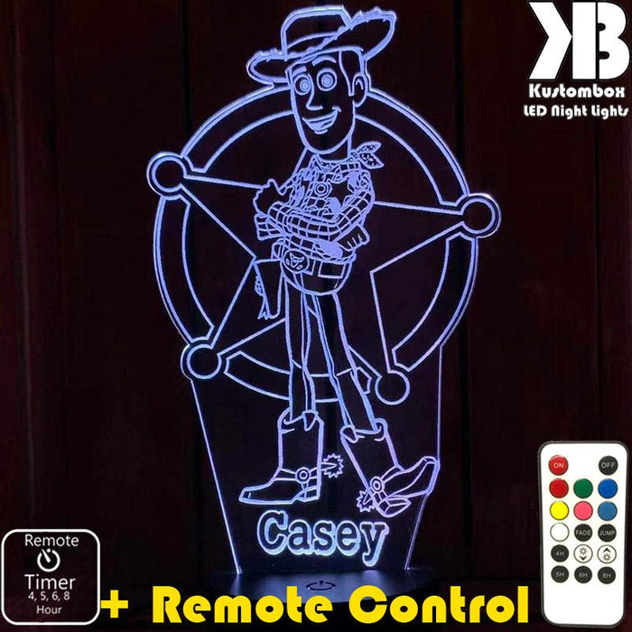 Woody Toy Story Personalised Name - 3D LED Night Light 7 Colours + Remote Control - Kustombox