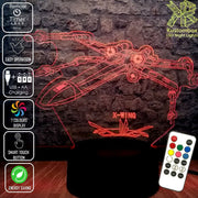 X WING Jedi Ship Star Wars - LED Night Light 7 Colours + Remote Control - Kustombox