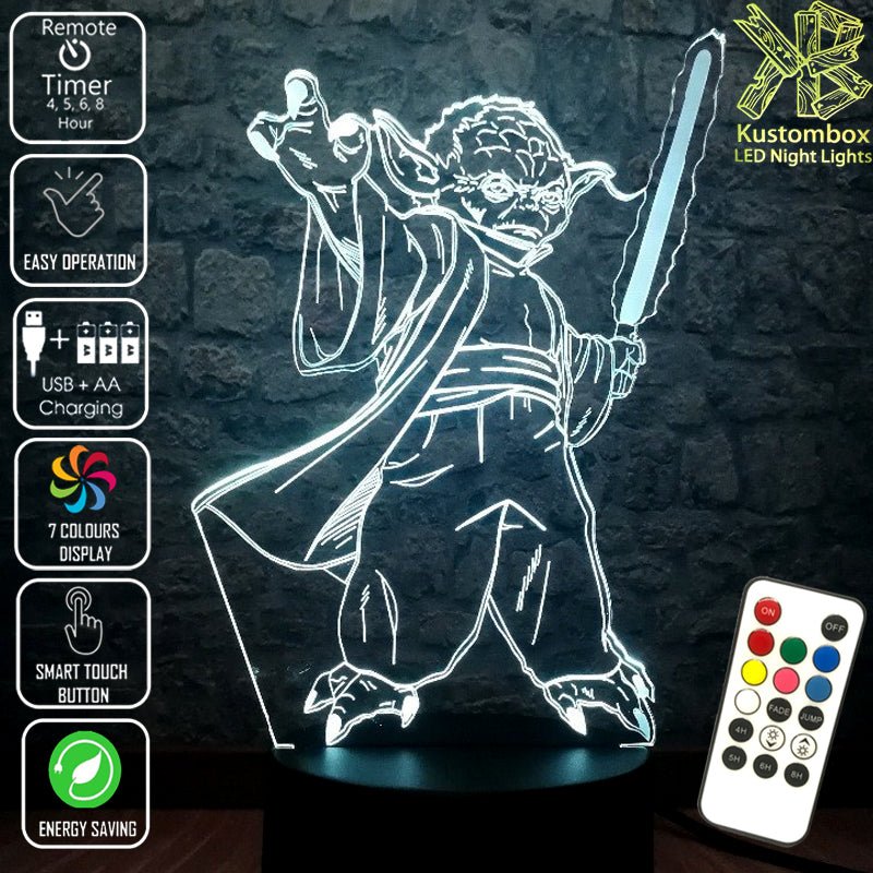 Yoda Jedi Master Star Wars - LED Night Light 7 Colours + Remote Control - Kustombox