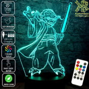 Yoda Jedi Master with Light Sabre Star Wars - LED Night Light 7 Colours + Remote Control - Kustombox